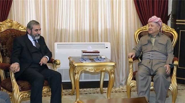 گفتگوی مسعود بارزانی و دبیرکل اتحاد اسلامی در مورد تشکیل دولت عراق