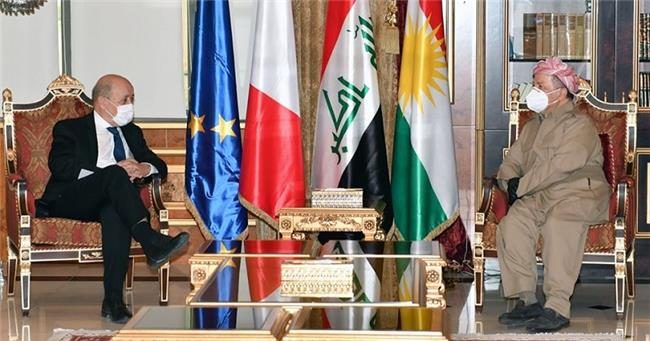 گفتگوی مسعود بارزانی و وزیر خارجه فرانسه درباره وضعیت عراق و اقلیم کردستان