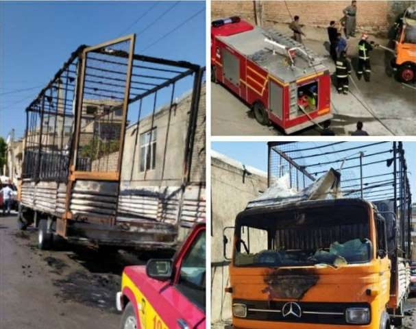 یک دستگاه خودروی باری در مهاباد طعمه حریق شد