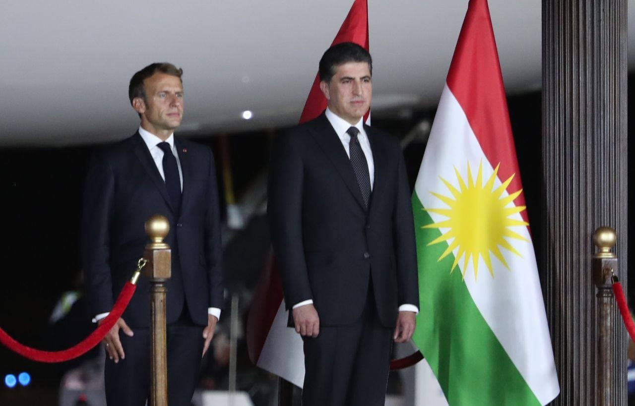 French President Emmanuel Macron arrives in Erbil