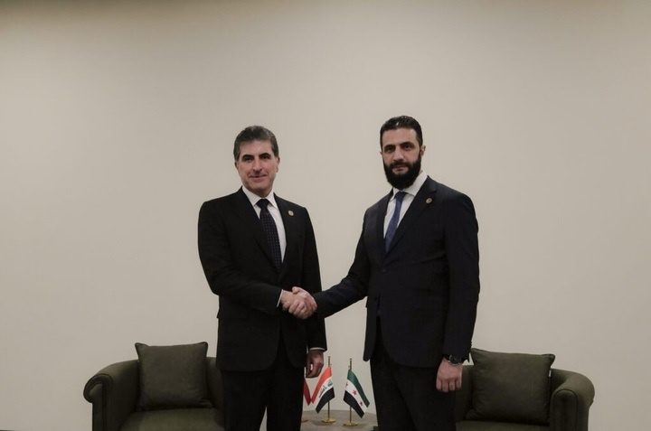 نێچیرڤان بارزانی و ئەحمەد شەرع کۆ بوونەوە