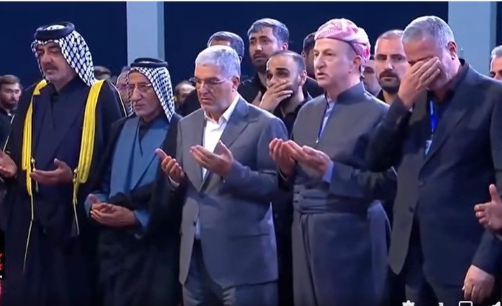 تمرکز رسانه‌ها بر حضور شیخ ادهَم بارزانی در مراسم تشییع رهبر شهید جمهوری اسلامی ایران